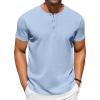 COOFANDY Men’s Casual Henley T-Shirts Summer Short Sleeve Cotton Shirts Basic Button Tee Tops(Light Blue)