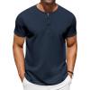 COOFANDY Men’s Casual Henley T-Shirts Summer Short Sleeve Cotton Shirts Basic Button Tee Tops(Navy Blue)
