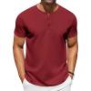 COOFANDY Men’s Casual Henley T-Shirts Summer Short Sleeve Cotton Shirts Basic Button Tee Tops(Wine Red)
