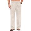 COOFANDY Men’s Casual Linen Cotton Pants Elastic Waist Summer Beach Trousers Lightweight Yoga Vacation Pants(Light Khaki)