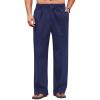 COOFANDY Men’s Casual Linen Cotton Pants Elastic Waist Summer Beach Trousers Lightweight Yoga Vacation Pants(Navy Blue)