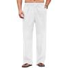 COOFANDY Men’s Casual Linen Cotton Pants Elastic Waist Summer Beach Trousers Lightweight Yoga Vacation Pants(White)