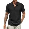 COOFANDY Men’s Casual Linen Henley Shirts Short Sleeve Band Collar Summer Beach Vacation T-Shirts(Black)