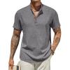 COOFANDY Men’s Casual Linen Henley Shirts Short Sleeve Band Collar Summer Beach Vacation T-Shirts(Dark Grey)