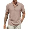 COOFANDY Men’s Casual Linen Henley Shirts Short Sleeve Band Collar Summer Beach Vacation T-Shirts(Khaki)