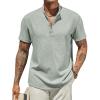 COOFANDY Men’s Casual Linen Henley Shirts Short Sleeve Band Collar Summer Beach Vacation T-Shirts(Light Green)