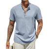 COOFANDY Men’s Casual Linen Henley Shirts Short Sleeve Band Collar Summer Beach Vacation T-Shirts(Light Heather Blue)