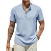 COOFANDY Men’s Casual Linen Henley Shirts Short Sleeve Band Collar Summer Beach Vacation T-Shirts(Solid Light Blue)