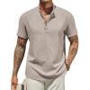 COOFANDY Men’s Casual Linen Henley Shirts Short Sleeve Band Collar Summer Beach Vacation T-Shirts(Stone)