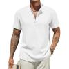 COOFANDY Men’s Casual Linen Henley Shirts Short Sleeve Band Collar Summer Beach Vacation T-Shirts(White)
