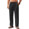 COOFANDY Men’s Casual Linen Pants Loose Fit Elastic Waist Drawstring Lightweight Pant Summer Beach Trousers(Black)