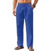 COOFANDY Men’s Casual Linen Pants Loose Fit Elastic Waist Drawstring Lightweight Pant Summer Beach Trousers(Blue)