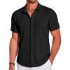 COOFANDY Men’s Casual Short Sleeve Button Down Summer Beach Shirt Lightweight Textured Wrinkle Free Stretch Shirts(Black)
