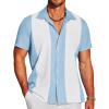 COOFANDY Men’s Casual Short Sleeve Button Down Summer Beach Shirt Lightweight Textured Wrinkle Free Stretch Shirts(Blue&white)