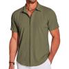 COOFANDY Men’s Casual Short Sleeve Button Down Summer Beach Shirt Lightweight Textured Wrinkle Free Stretch Shirts(Chive)