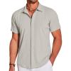 COOFANDY Men’s Casual Short Sleeve Button Down Summer Beach Shirt Lightweight Textured Wrinkle Free Stretch Shirts(Quiet Gray)