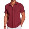 COOFANDY Men’s Casual Short Sleeve Button Down Summer Beach Shirt Lightweight Textured Wrinkle Free Stretch Shirts(Scarlet)