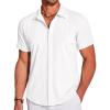 COOFANDY Men’s Casual Short Sleeve Button Down Summer Beach Shirt Lightweight Textured Wrinkle Free Stretch Shirts(White)