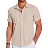 COOFANDY Men’s Casual Short Sleeve Button Down Summer Beach Shirt Lightweight Textured Wrinkle Free Stretch Shirts(Wood Ash)
