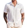 COOFANDY Men’s Casual Short Sleeve Button Down Summer Beach Shirt Lightweight Textured Wrinkle Free Untucked Shirts(White)