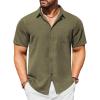 COOFANDY Mens Casual Short Sleeve Shirts Button Down Textured Shirts Summer Beach Shirt with Pocket(Army Green)