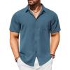 COOFANDY Mens Casual Short Sleeve Shirts Button Down Textured Shirts Summer Beach Shirt with Pocket(Grey Blue)