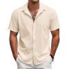COOFANDY Mens Casual Short Sleeve Shirts Button Down Textured Shirts Summer Beach Shirt with Pocket(Khaki)