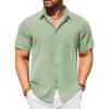 COOFANDY Mens Casual Short Sleeve Shirts Button Down Textured Shirts Summer Beach Shirt with Pocket(Light Green)