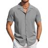 COOFANDY Mens Casual Short Sleeve Shirts Button Down Textured Shirts Summer Beach Shirt with Pocket(Light Grey)