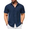 COOFANDY Mens Casual Short Sleeve Shirts Button Down Textured Shirts Summer Beach Shirt with Pocket(Navy Blue)