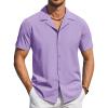 COOFANDY Mens Casual Short Sleeve Shirts Button Down Textured Shirts Summer Beach Shirt with Pocket(Purple)