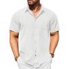 COOFANDY Mens Casual Short Sleeve Shirts Button Down Textured Shirts Summer Beach Shirt with Pocket(White)