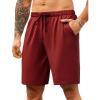 COOFANDY Mens Casual Shorts 9 inch Inseam Stretch Beach Shorts Elastic Waist Drawstring Summer Shorts(Burgundy)