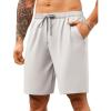 COOFANDY Mens Casual Shorts 9 inch Inseam Stretch Beach Shorts Elastic Waist Drawstring Summer Shorts(Light Grey)