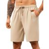 COOFANDY Mens Casual Shorts 9 inch Inseam Stretch Beach Shorts Elastic Waist Drawstring Summer Shorts(Light Khaki)