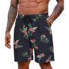 COOFANDY Men’s Casual Shorts Lightweight Elastic Waist Drawstring Summer Beach Shorts with Pockets(Navy Blue&green Flower)