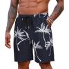 COOFANDY Men’s Casual Shorts Lightweight Elastic Waist Drawstring Summer Beach Shorts with Pockets(Navy Blue&white Coconut Tree)