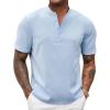 COOFANDY Men’s Casual Summer Beach Henley Shirt Band Collar Lightweight Hippie Tee Shirts(Light Blue)
