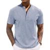 COOFANDY Men’s Casual Summer Beach Henley Shirt Band Collar Lightweight Hippie Tee Shirts(Light Blue1)