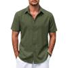 COOFANDY Mens Casual Summer Beach Shirt Button Down Short Sleeve Shirts Vacation Shirt Cotton Linen Shirts(Army Green)