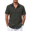 COOFANDY Mens Casual Summer Beach Shirt Button Down Short Sleeve Shirts Vacation Shirt Cotton Linen Shirts(Black)
