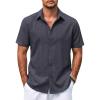 COOFANDY Mens Casual Summer Beach Shirt Button Down Short Sleeve Shirts Vacation Shirt Cotton Linen Shirts(Carbon Black)