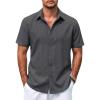 COOFANDY Mens Casual Summer Beach Shirt Button Down Short Sleeve Shirts Vacation Shirt Cotton Linen Shirts(Dark Gray)