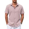 COOFANDY Mens Casual Summer Beach Shirt Button Down Short Sleeve Shirts Vacation Shirt Cotton Linen Shirts(Dark Pink)