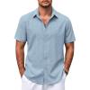 COOFANDY Mens Casual Summer Beach Shirt Button Down Short Sleeve Shirts Vacation Shirt Cotton Linen Shirts(Light Blue)