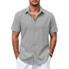 COOFANDY Mens Casual Summer Beach Shirt Button Down Short Sleeve Shirts Vacation Shirt Cotton Linen Shirts(Light Gray)
