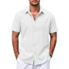 COOFANDY Mens Casual Summer Beach Shirt Button Down Short Sleeve Shirts Vacation Shirt Cotton Linen Shirts(White)