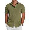 COOFANDY Men’s Casual Summer Beach Wrinkle Free Shirts Short Sleeve Button Down Lightweight Untucked Textured Shirt(Army Green)