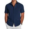COOFANDY Men’s Casual Summer Beach Wrinkle Free Shirts Short Sleeve Button Down Lightweight Untucked Textured Shirt(Navy Blue)