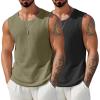 COOFANDY Mens Casual Tank Tops 2 Pack Waffle Knit Sleeveless Shirt Breathable Tank Shirts Summer Muscle Tee(Black/Army Green)
